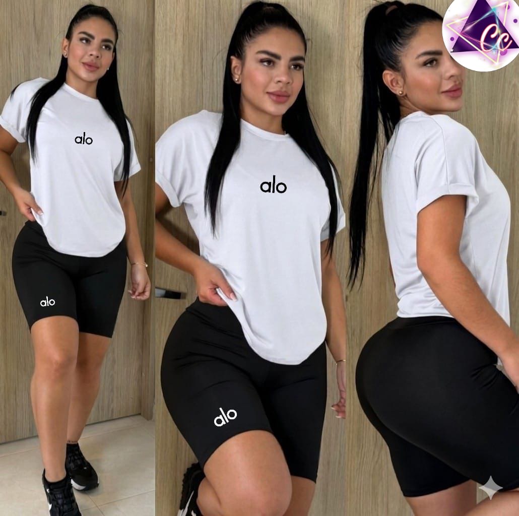 Set Alo Biker 2 Piezas Logos Bordados