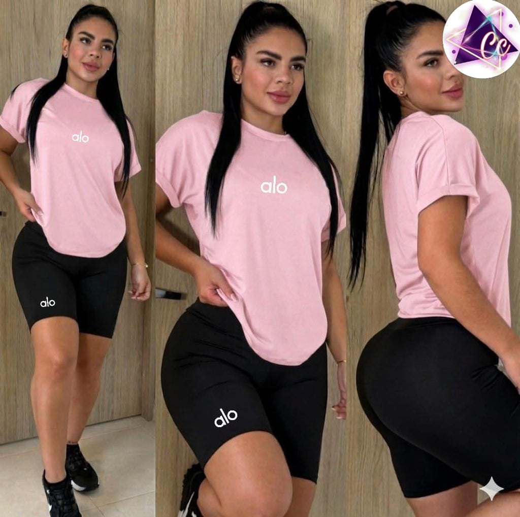 Set Alo Biker 2 Piezas Logos Bordados