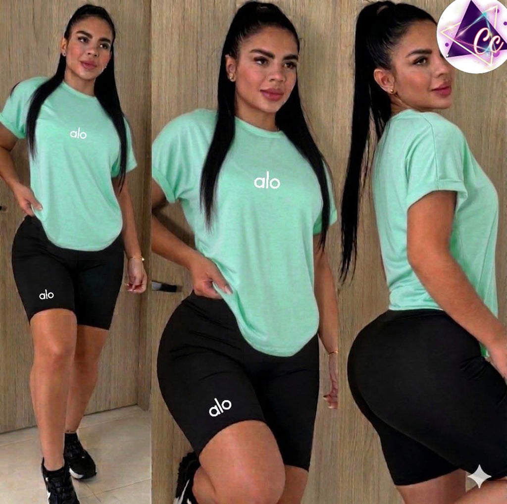 Set Alo Biker 2 Piezas Logos Bordados